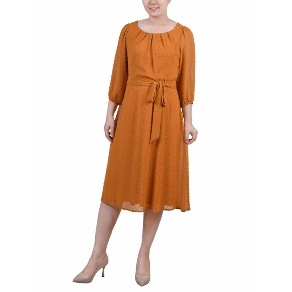 NY Collection Petite 3/4 Sleeve Clip Dot Dress